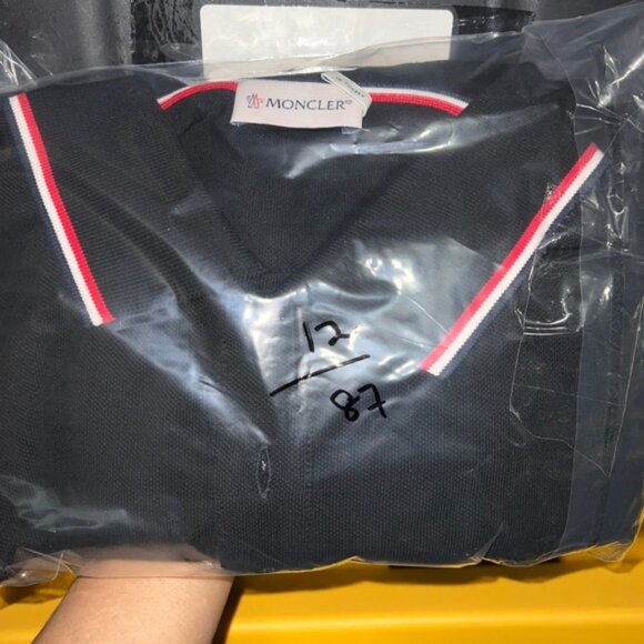 Moncler Long Sleeve Polo Shirt Men's Black Logo Trim Collar Cuffs Size Large - Picture 13 of 13